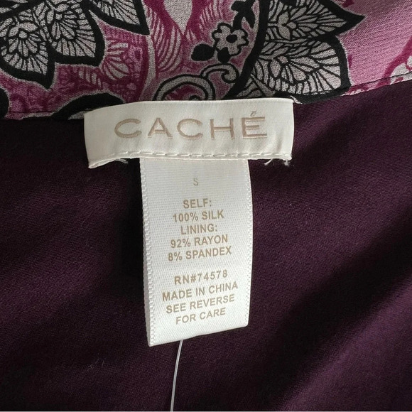 New Cache One Shoulder 100% Silk Embellished Top Paisley Print Size Small Beaded - Picture 10 of 16